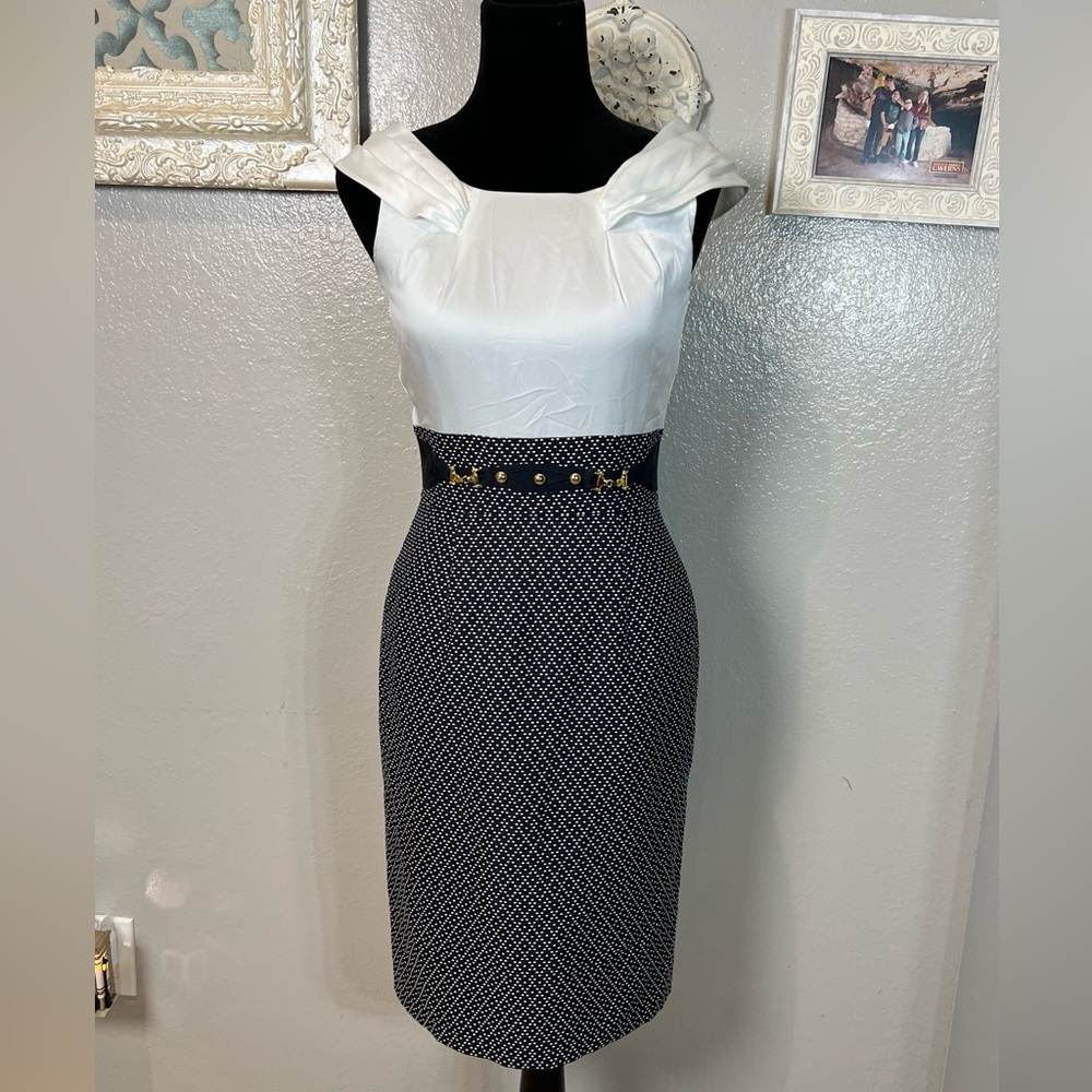 Tahari White and Navy Pencil Skirt Dress